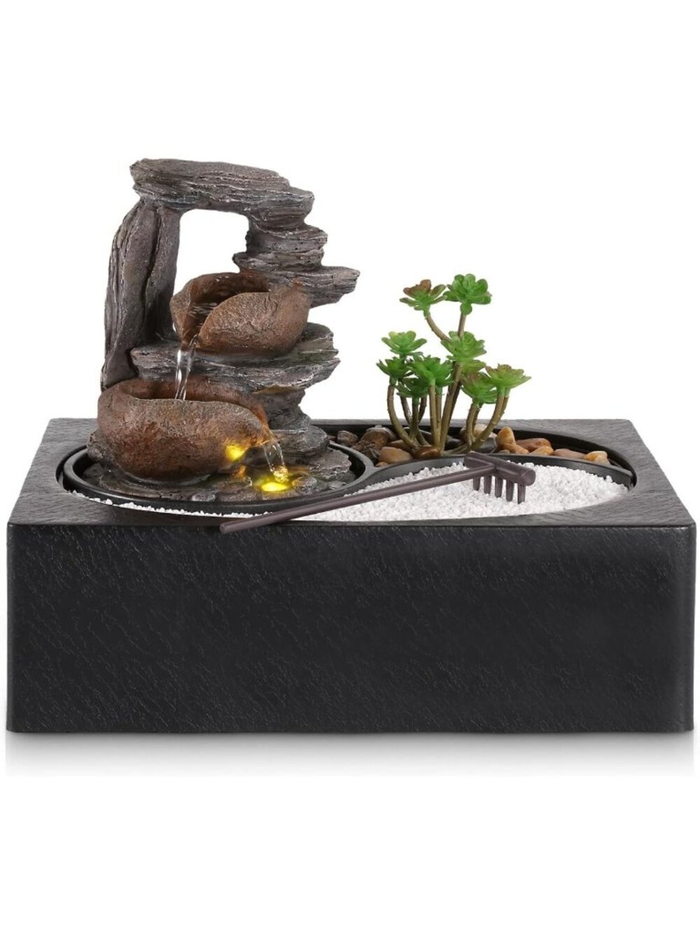Elegant Indoor Tabletop Water Fountain with Soothing Warm Light & Serenity